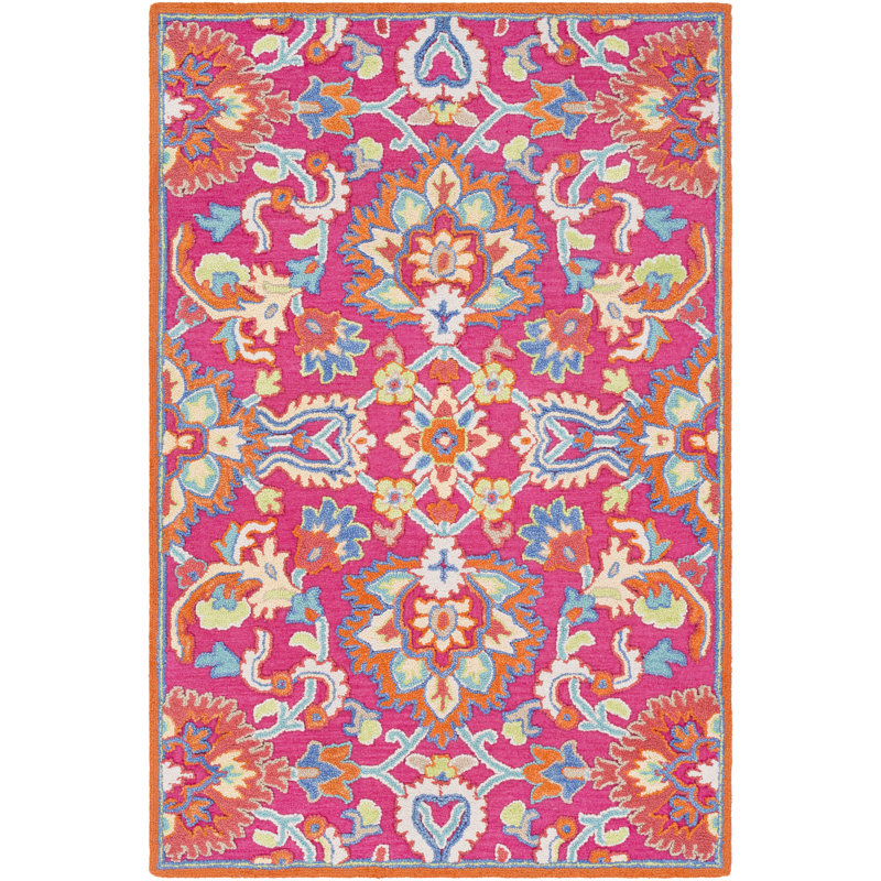 Bungalow Rose Withams Floral Hand Tufted Wool Bright Pink/Coral Area Rug & Reviews Wayfair